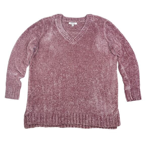 ORVIS Chenille Sweater Womens XXL Mauve Pink Chunky Cozy V-neck Pullover Soft - Picture 3 of 11